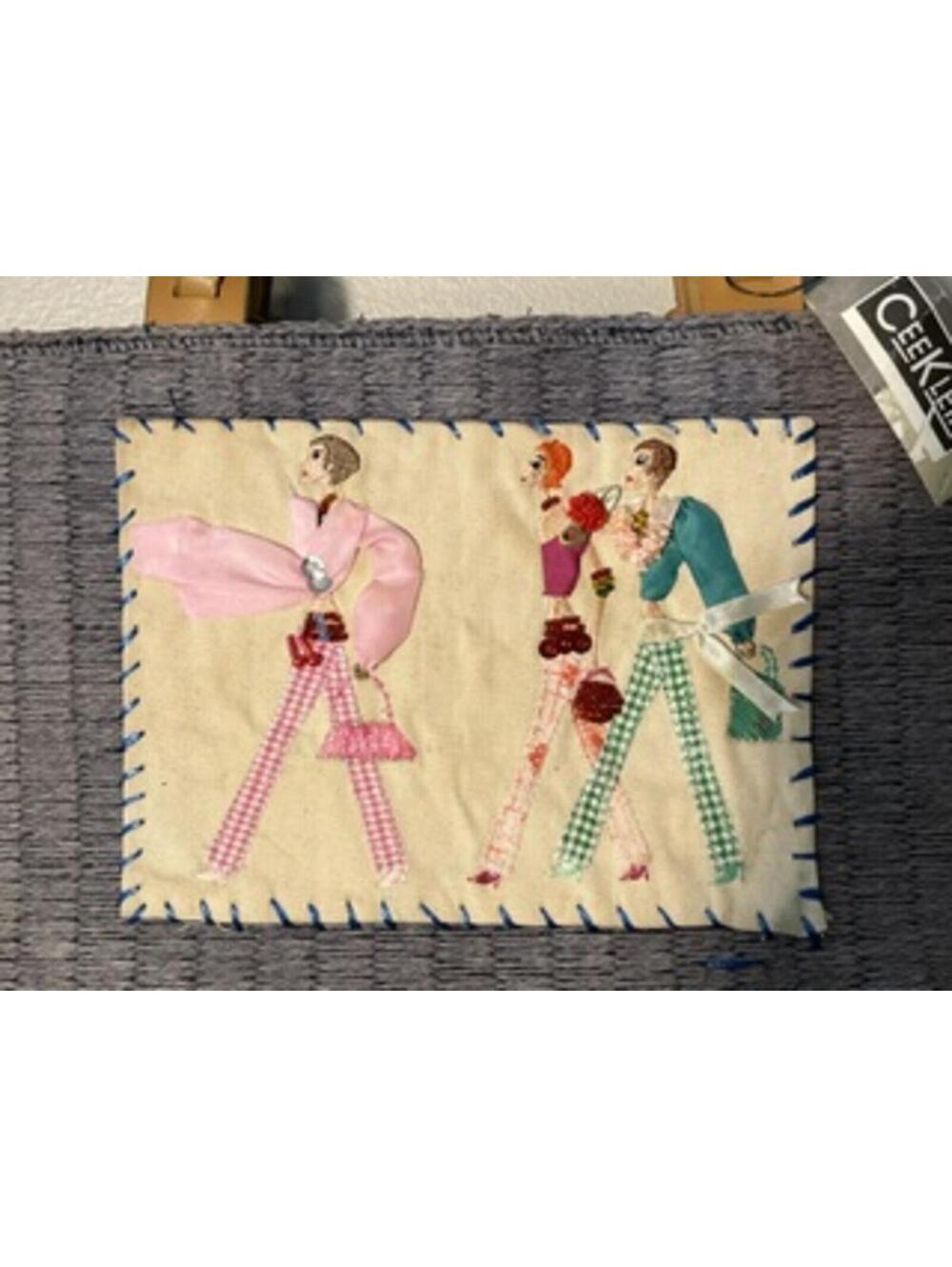 Vintage Cee Klein Handwoven Tote Bag with Artistic Appliqué Design